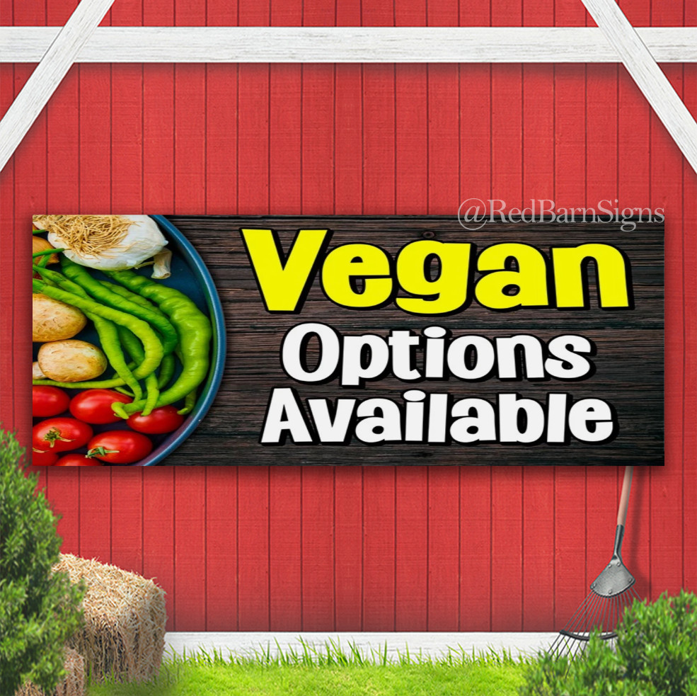 Vegan Options Available Indoor Outdoor Banner Sign with grommets