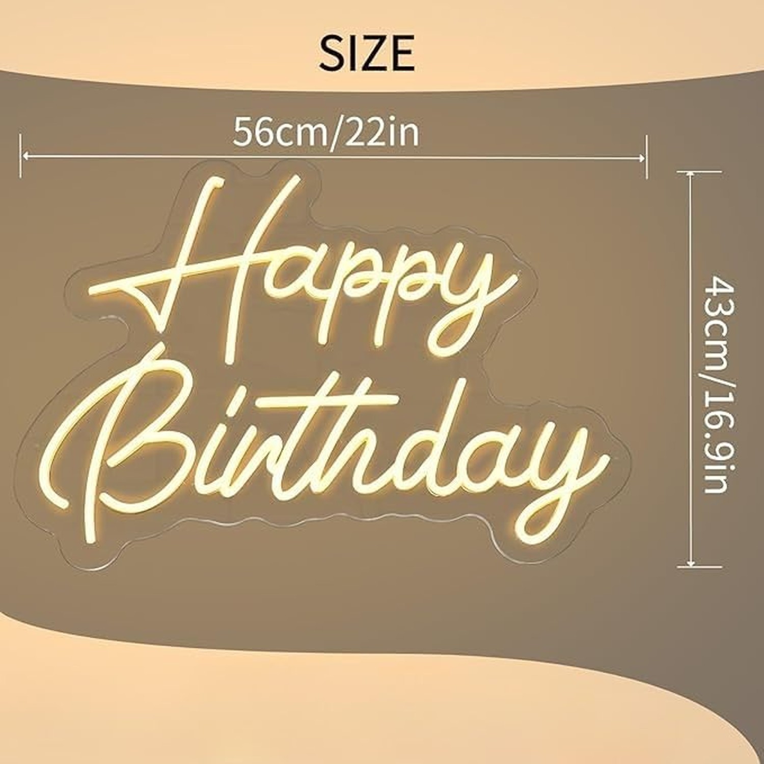 Happy Birthday Neon Sign, 22×16.9 Inch Large Warm White Dimmable LED Light