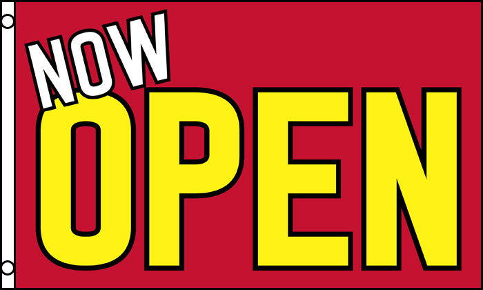 NOW OPEN Red & Yellow Advertising Flag 3×5 ft Sign Grand Opening New Business