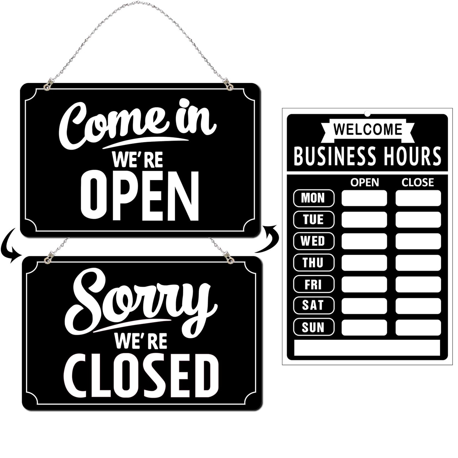 Business Hours Open Closed Sign Set for Store, Restaurant, Bar Window Door