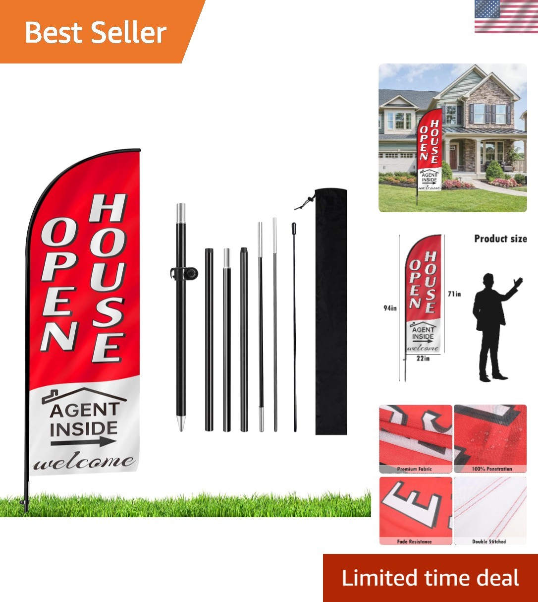 Vibrant 7.9FT Feather Flag for Real Estate Open Houses – Easy Setup Included