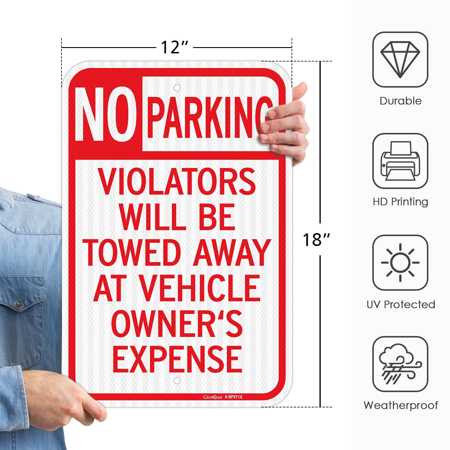 GicnKeuz No Parking Signs 18×12 Inches Engineer Grade Reflective Aluminum