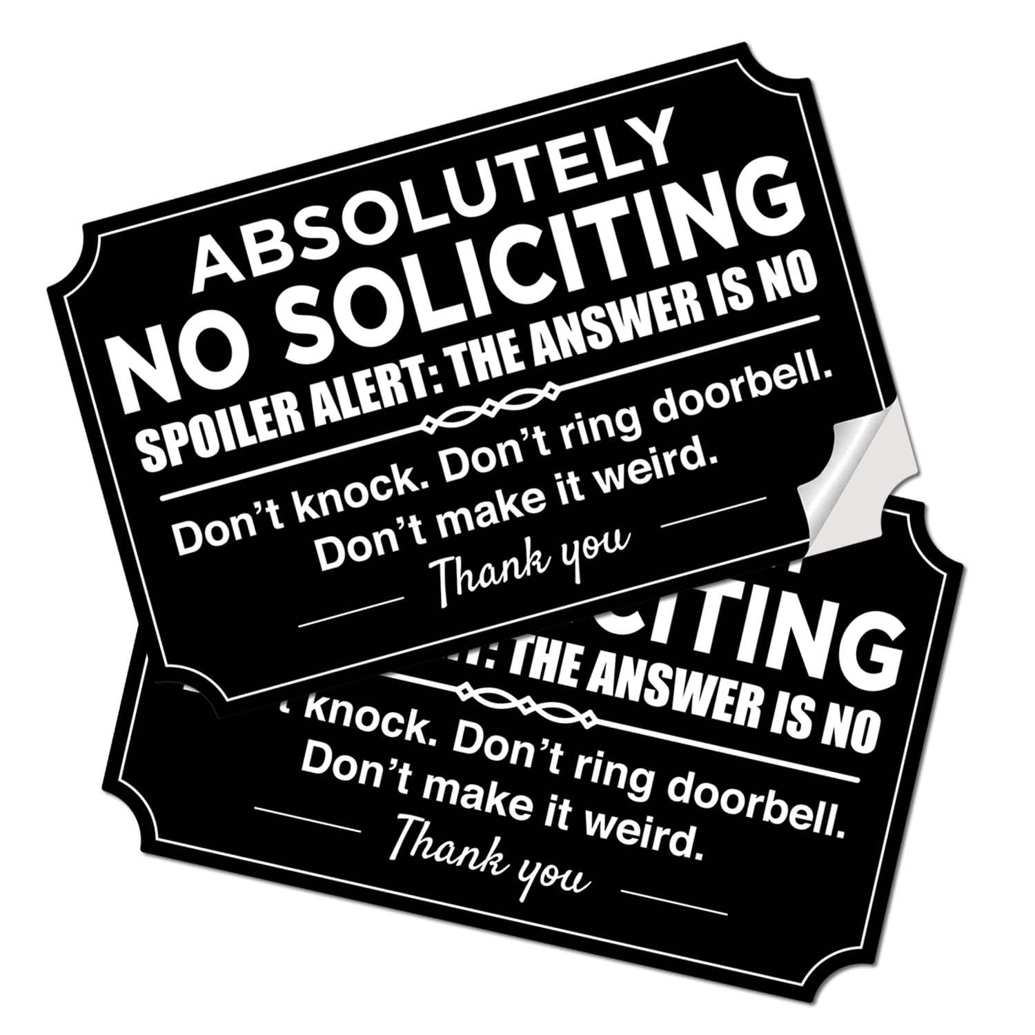 2 Pack No Soliciting Signs Weatherproof Vinyl SelfAdhesive For Home Business 8.