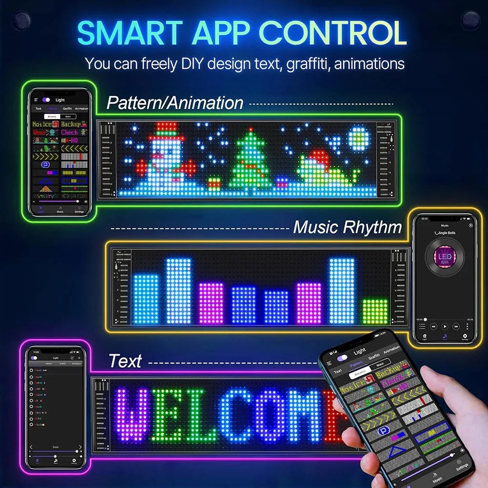 LED Matrix Bluetooth App Panel USB Control Scrolling Sign for Cars & More