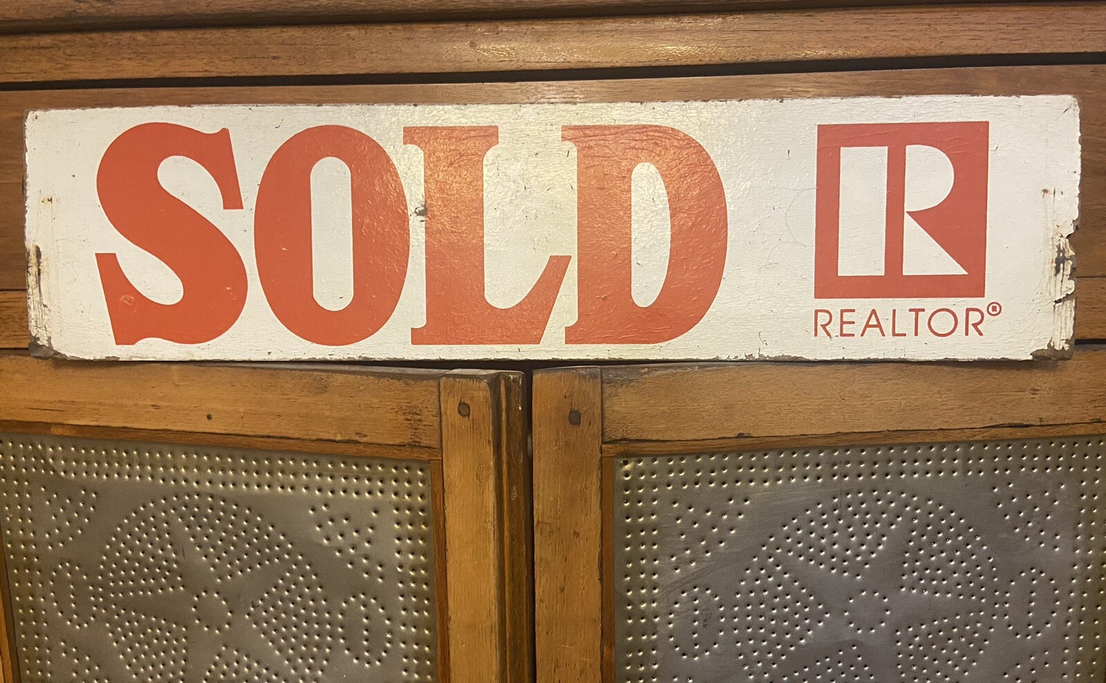 Vintage 24″ x 6″ Double Sided ” SOLD” Thick Cardboard Wood Sign