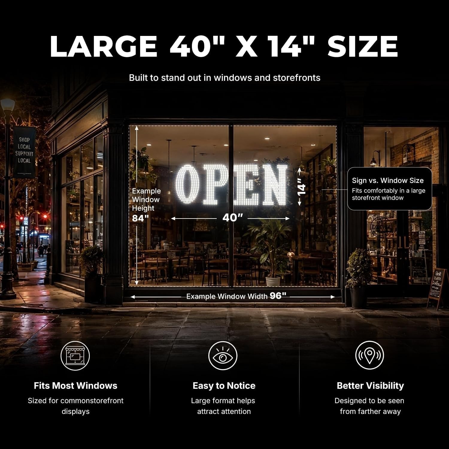 40″ x 14″ Large LED Open Sign with Remote Control High Bright Visibility Busines