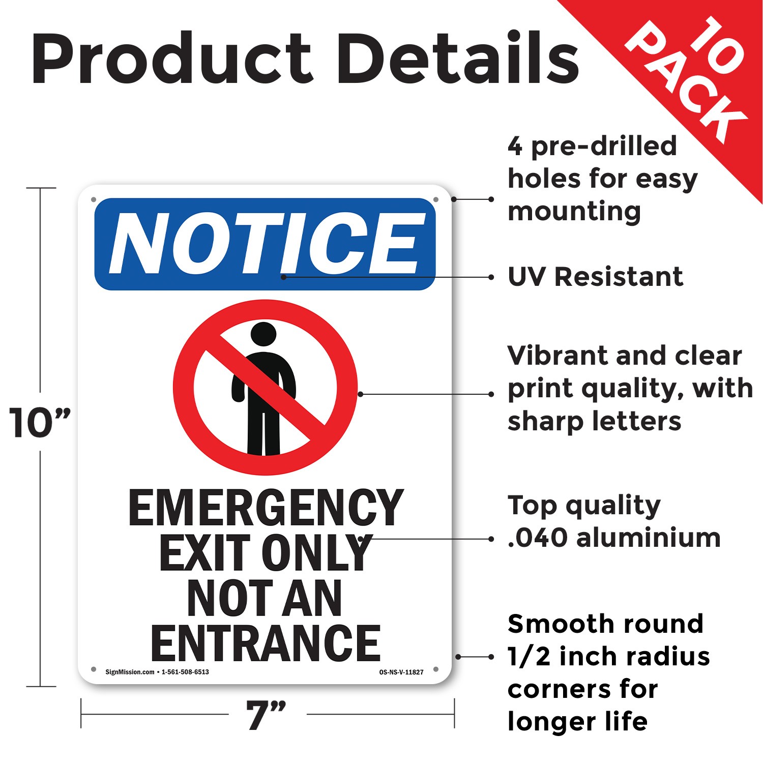 Emergency Exit Only OSHA Notice Sign Metal, Plastic, Or Decal – 5 or 10 Pack