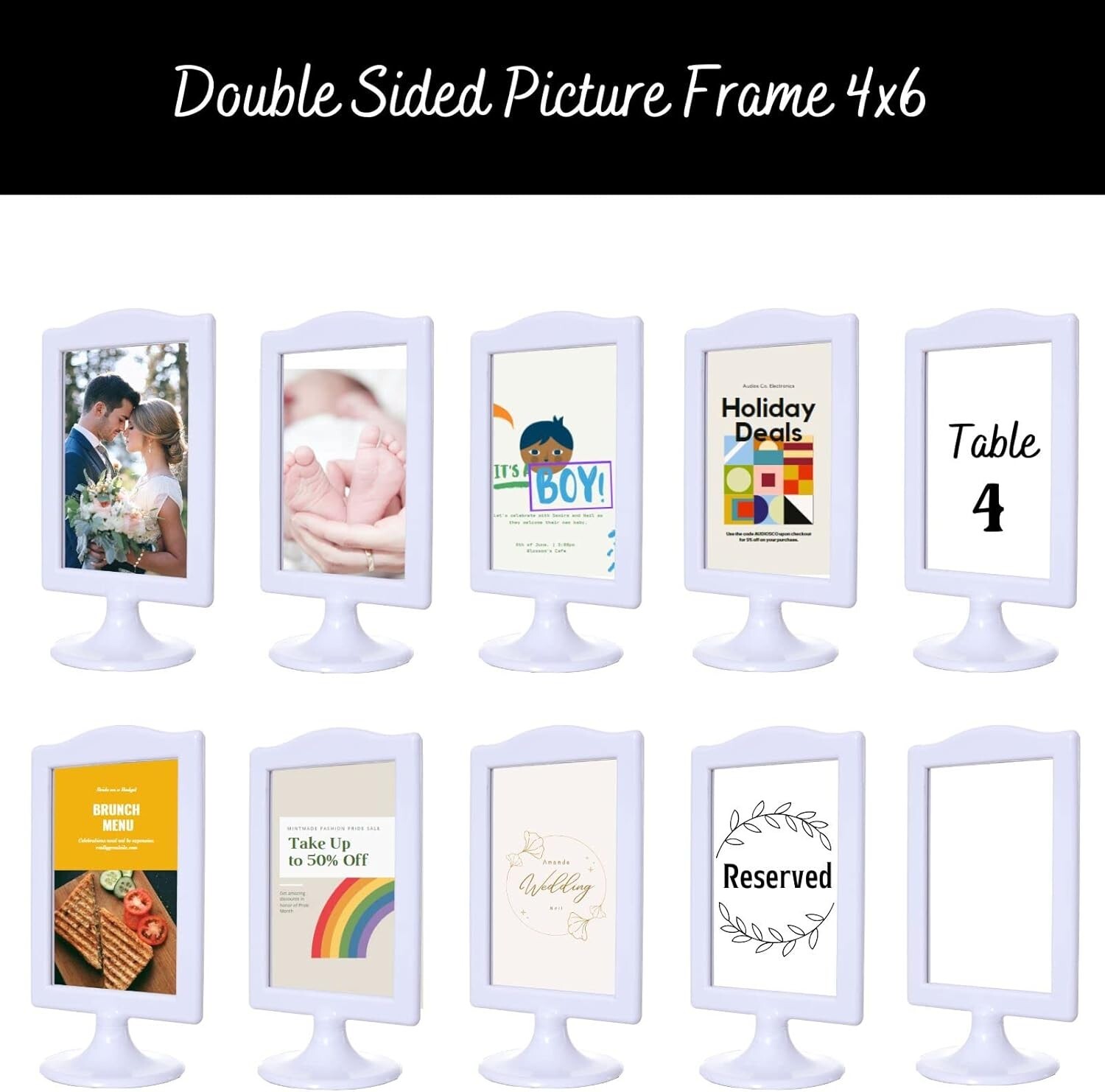 10 PACK Double Sided Standing Picture Frame 4×6 Plastic Photo Frame Bulk White
