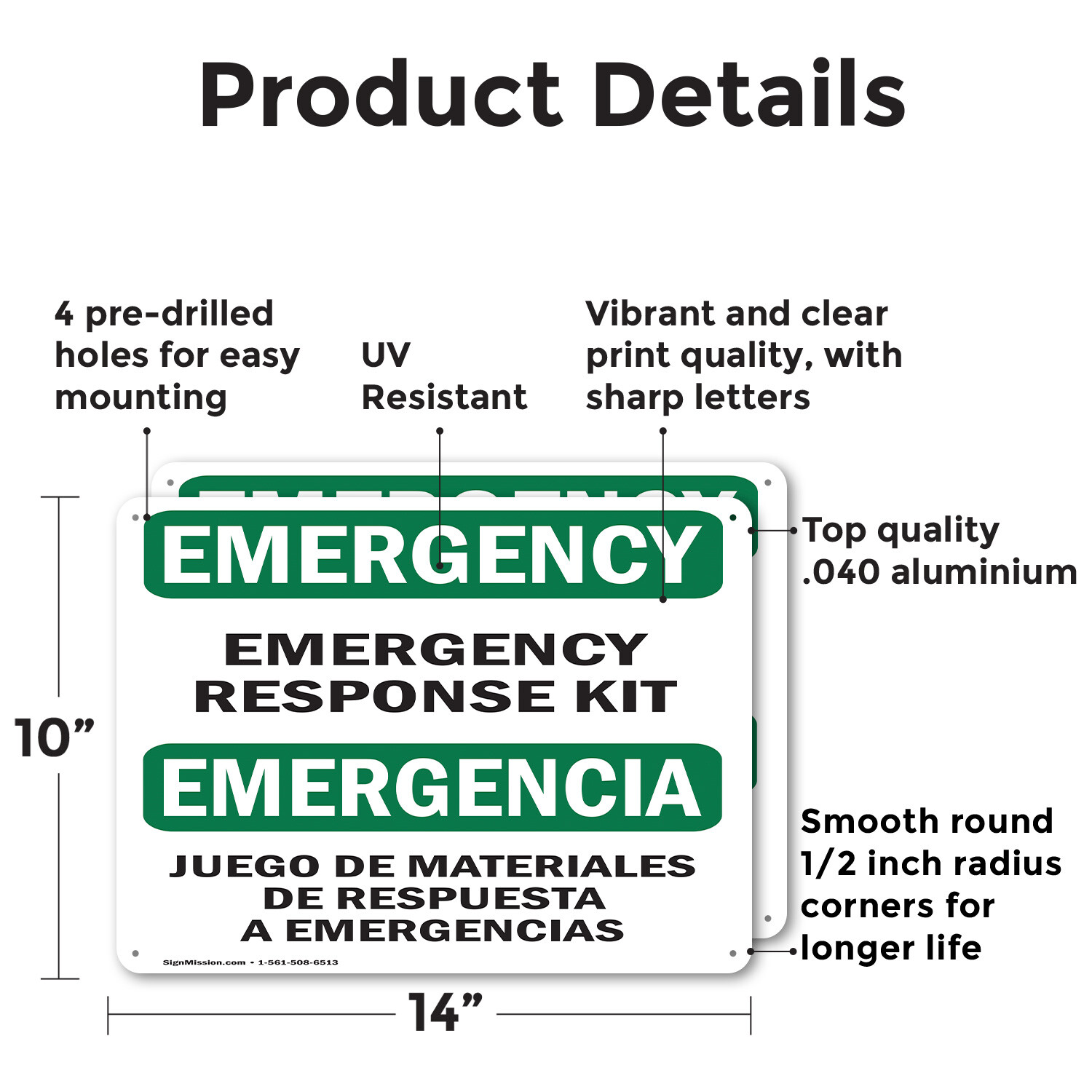 (2 Pack) Response Kit Bilingual OSHA Emergency Sign Decal Metal Plastic