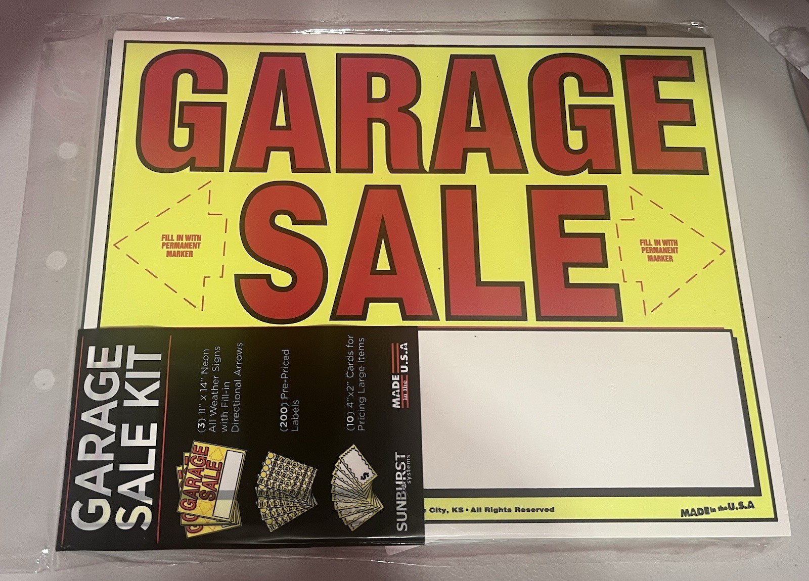 Garage Sale Kit 3 Neon All Weather Sings With Fill In 200 Pre-priced Labels