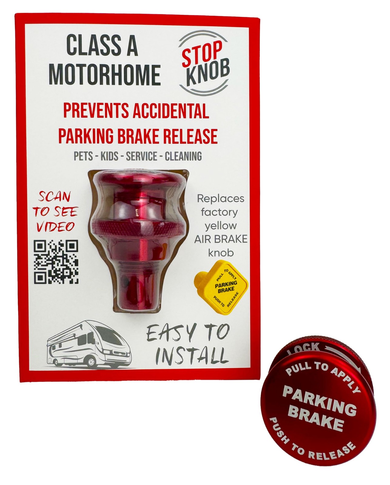 Stop Knob Parking Brake Safety Lock, Replaces Yellow Air in Red