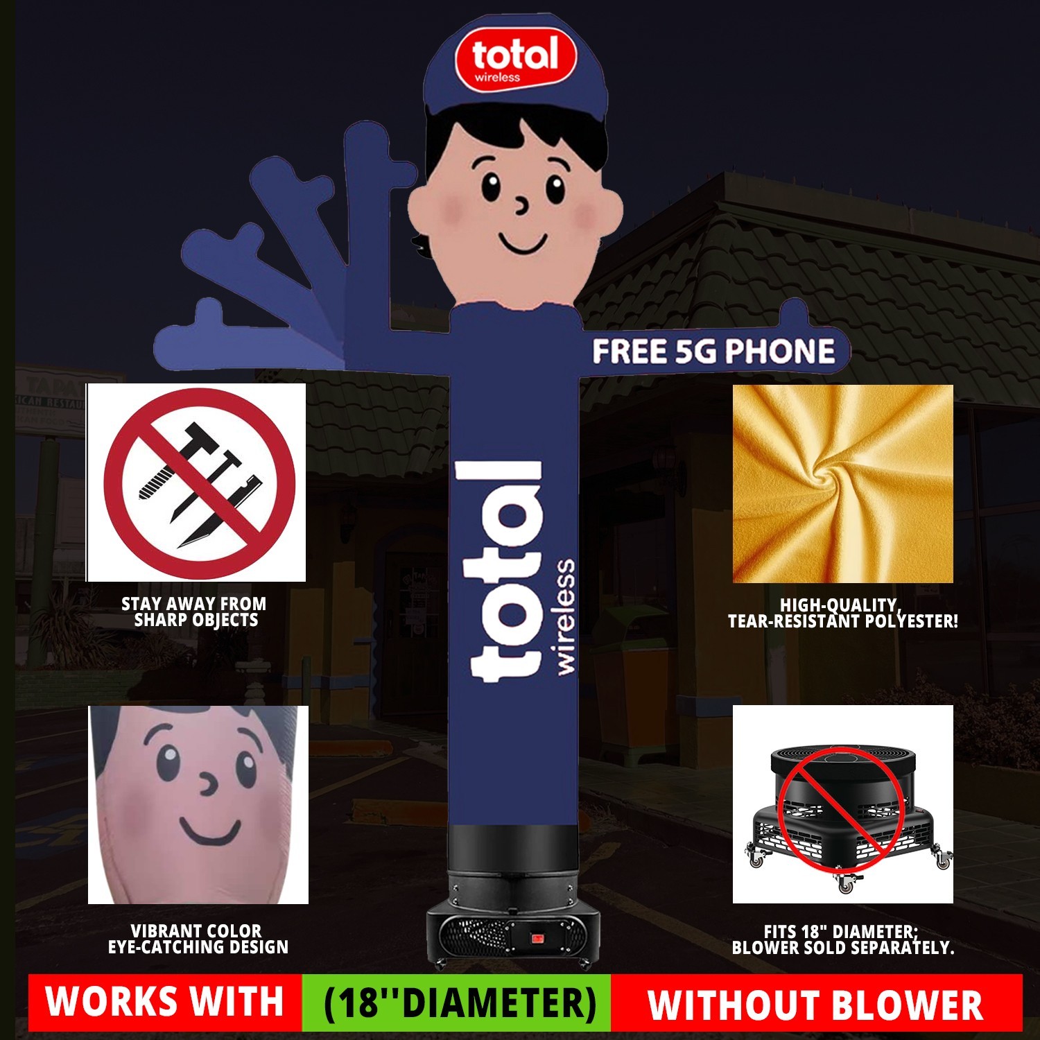 10ft Total Wireless Inflatable Waving Man Navy Blue {Without Blower}