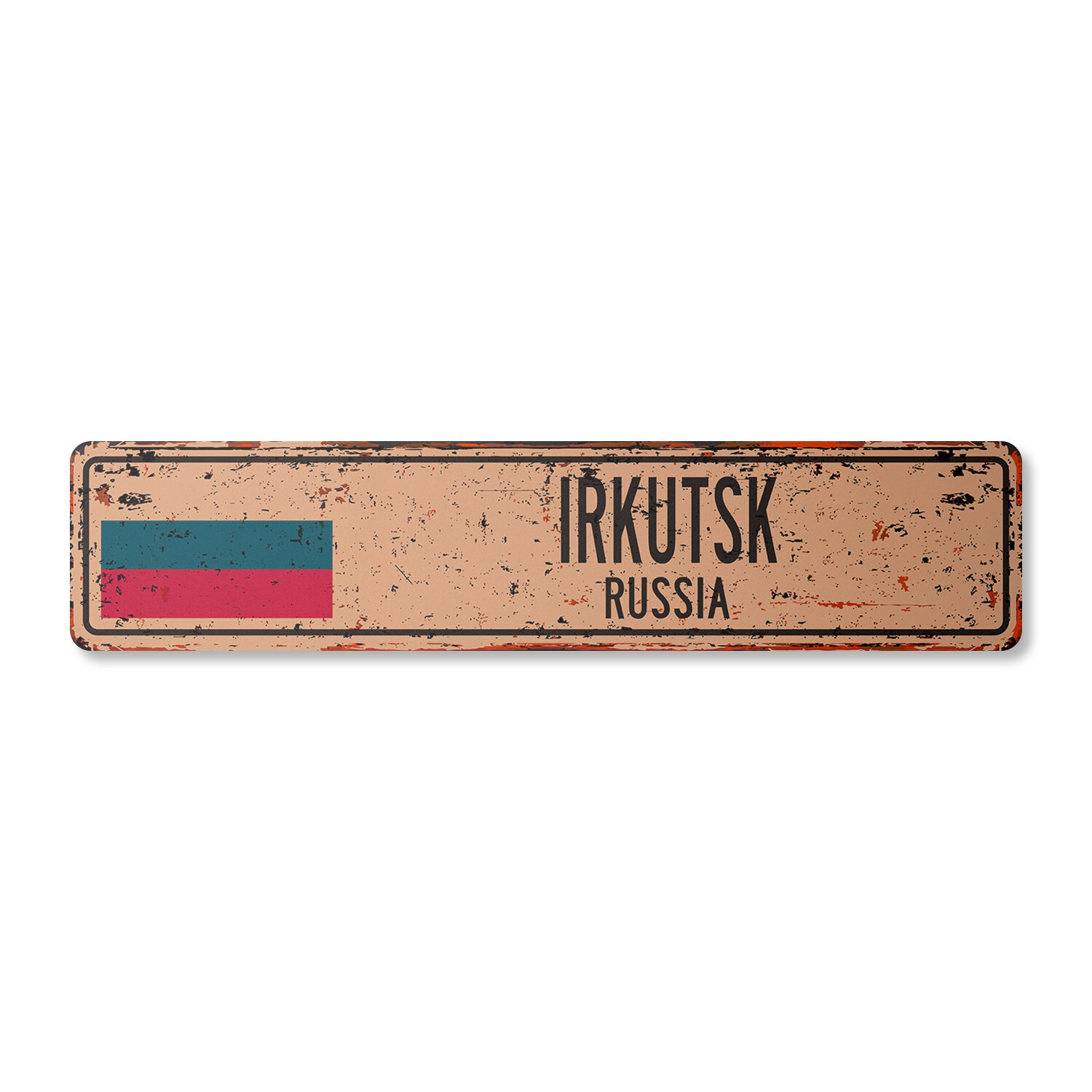 IRKUTSK RUSSIA Vintage Street Sign Russian flag city country road wall rustic