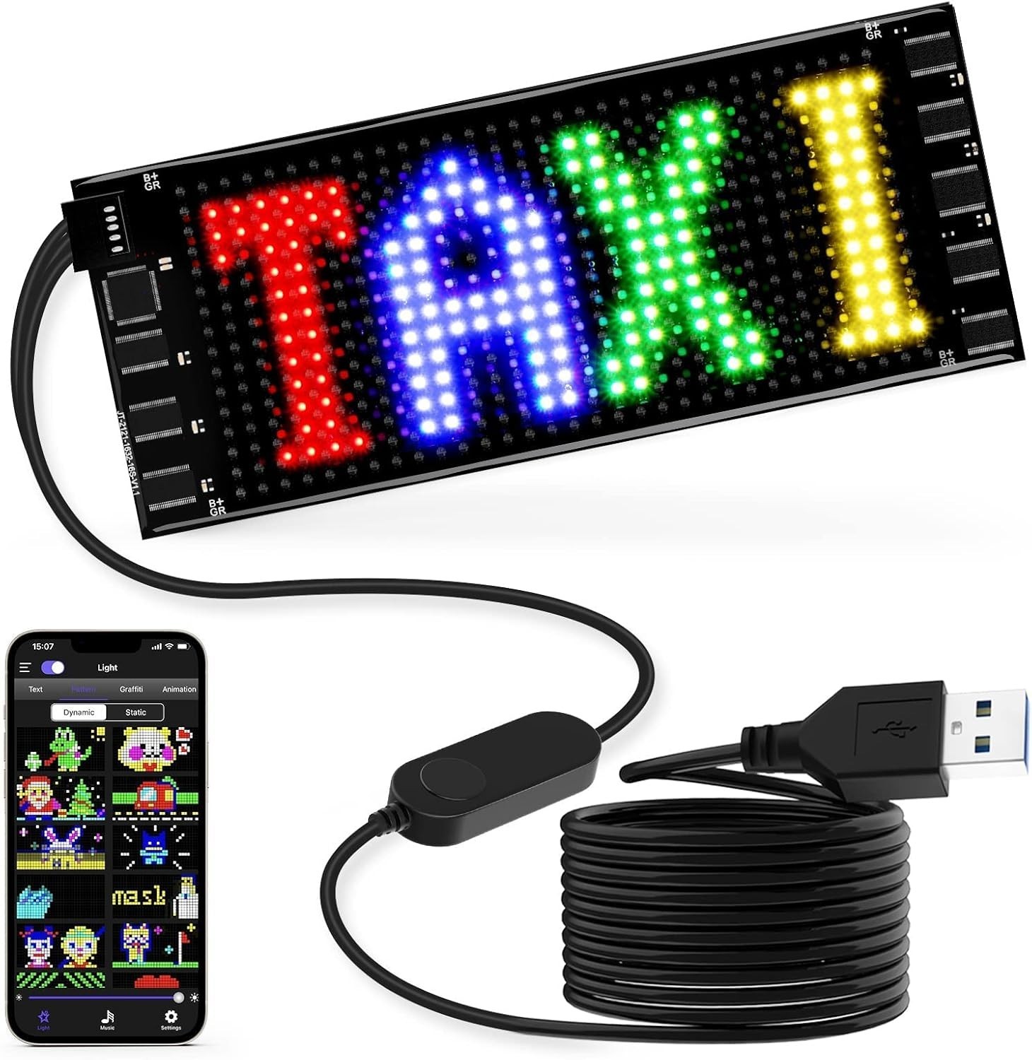 LED Sign for Car, 7”x3”Flexible LED Matrix Panel USB 5V Bluetooth Applicati…