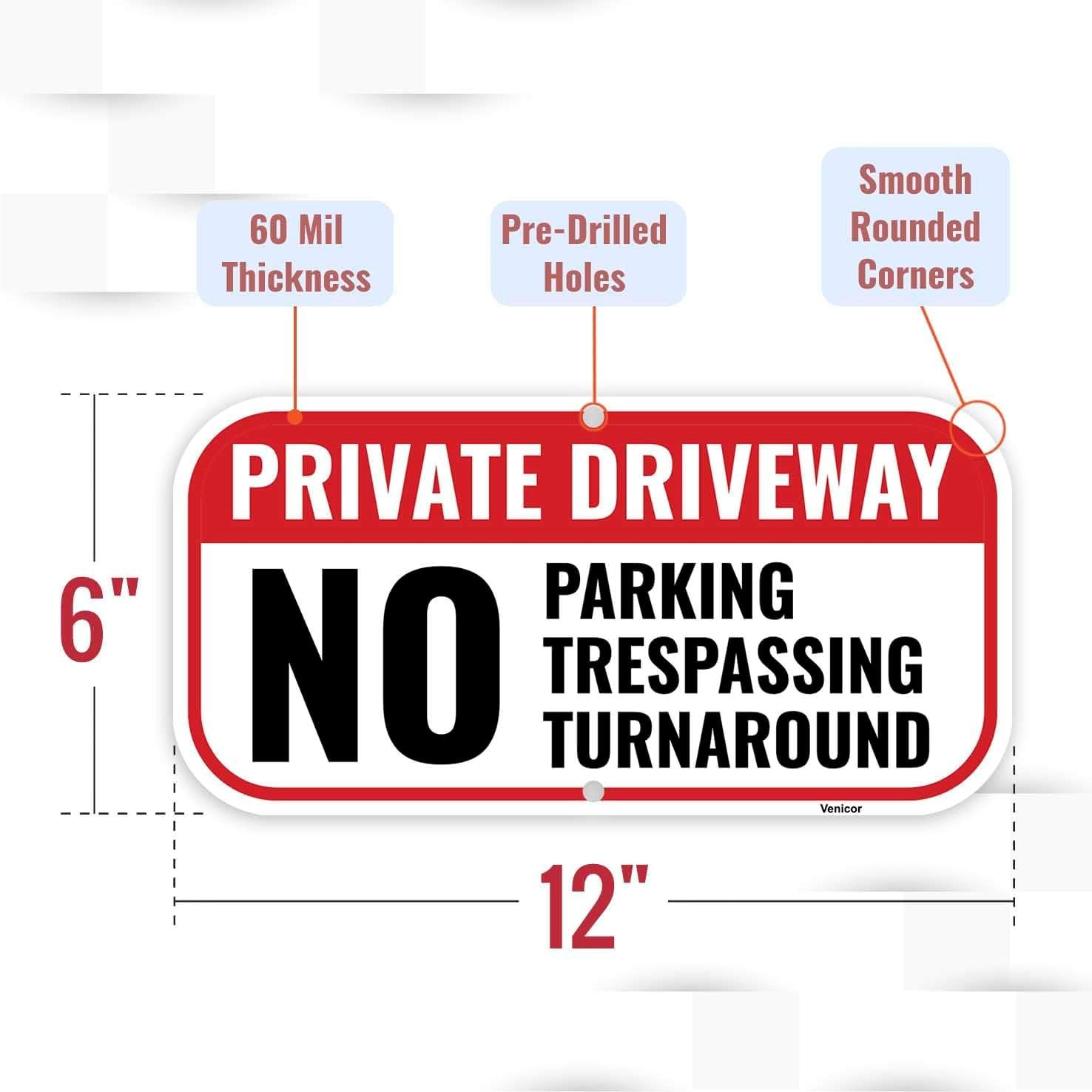 2PC Private Driveway No Turnaround Sign, 12 x 6 Inches – Aluminum – No Parkin…