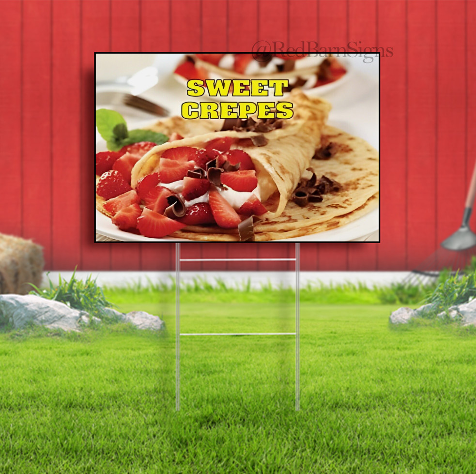 Sweet Crepes Sidewalk Yard Sign w/ Metal Stakes