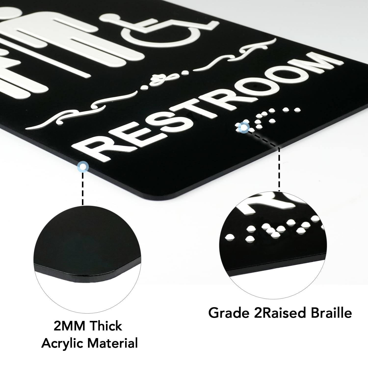 Restroom Sign, Bathroom Signs, (4 Pack) 8.8 x 6 Inches ADA Braille Acrylic Si…