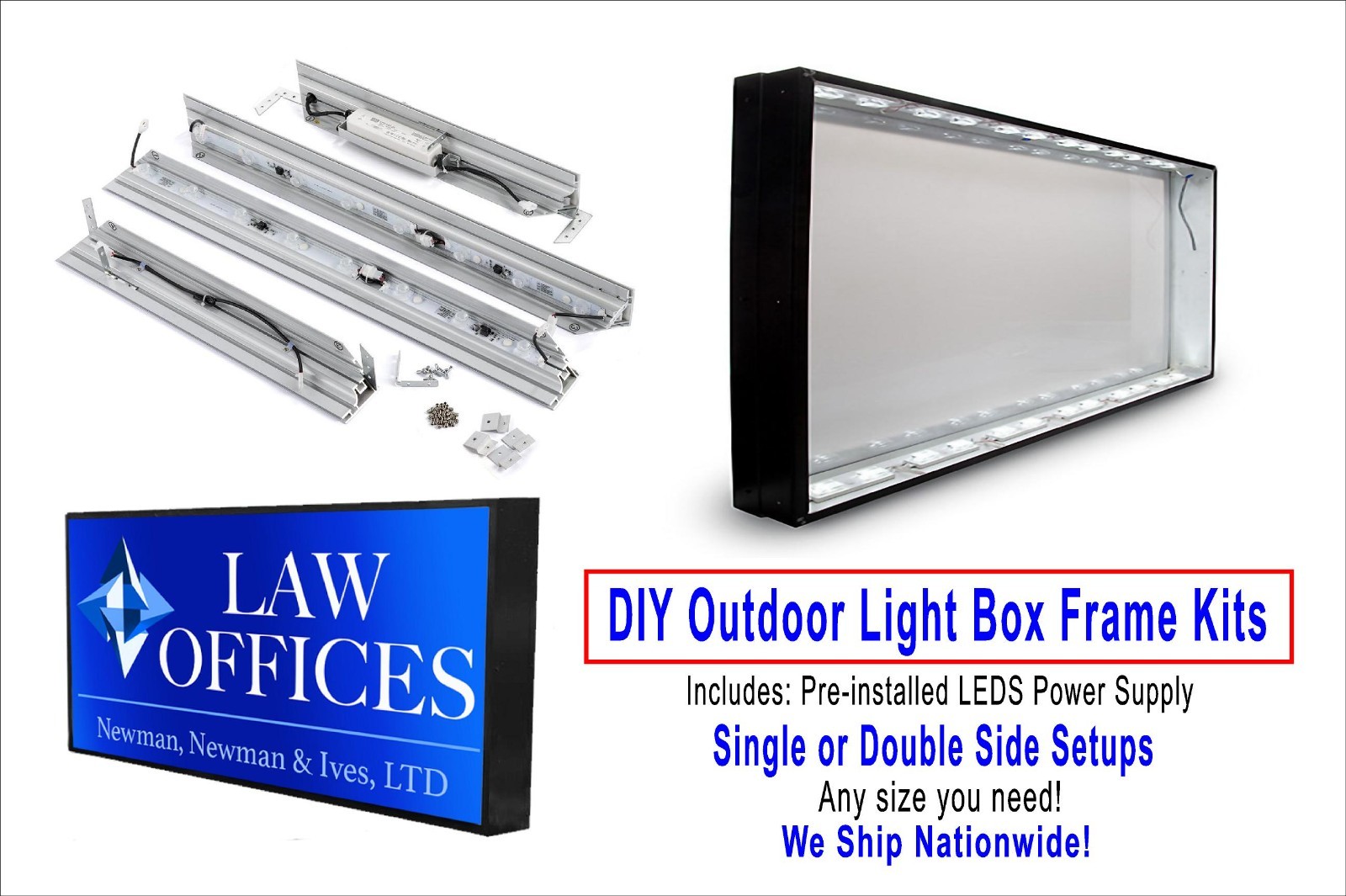 Outdoor Light Box Sign Frame KIT Led lighting Power supply 24″x 96″ single side