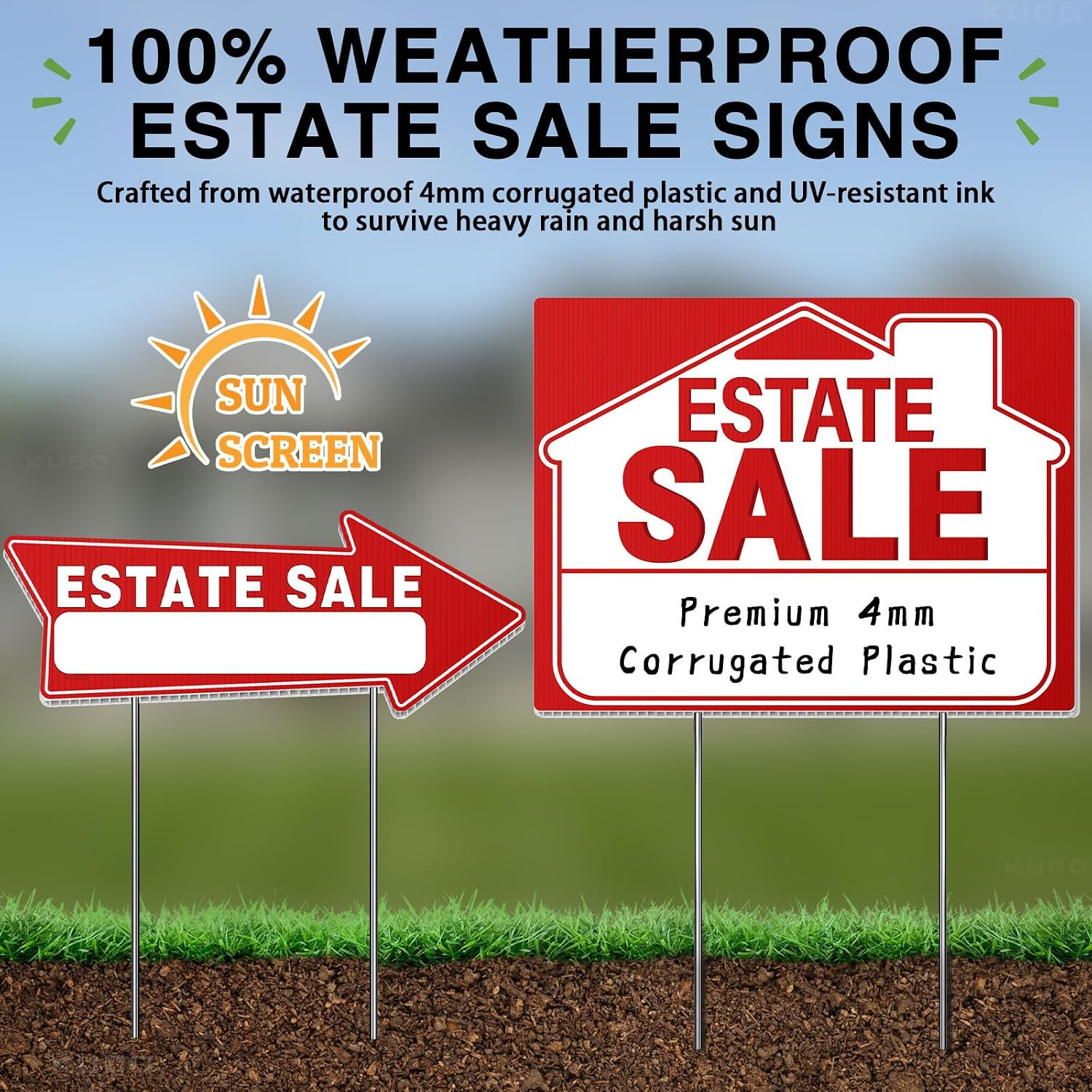 Estate Sale Signs with Directional Arrows, 6 Pack Double Sided Yard Signs & 420