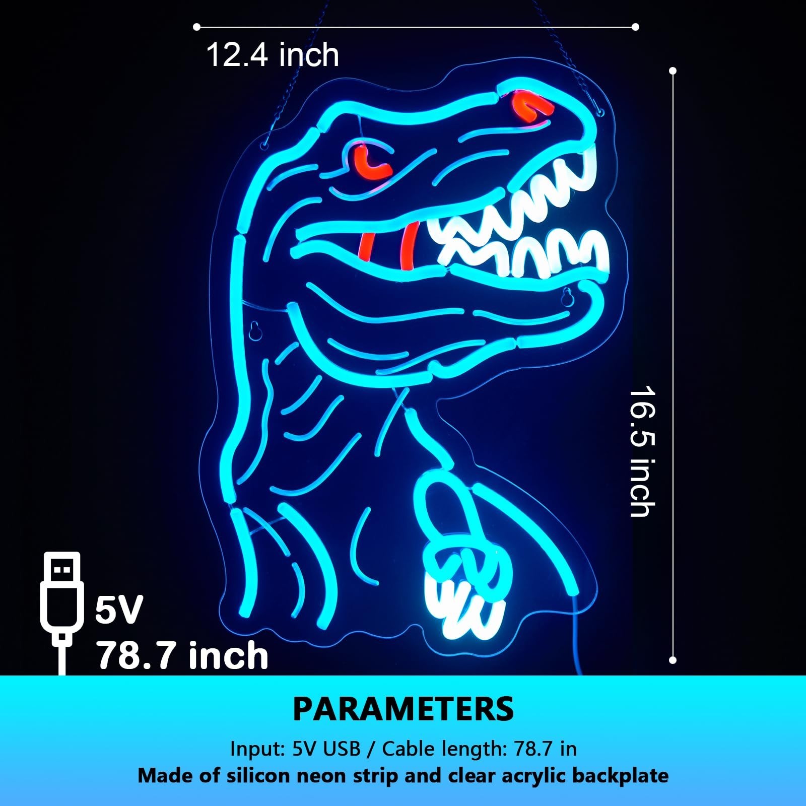 Dinosaur Neon Sign T-REX Neon Sign for Wall Decor Dino USB Dimmable Neon Ligh…