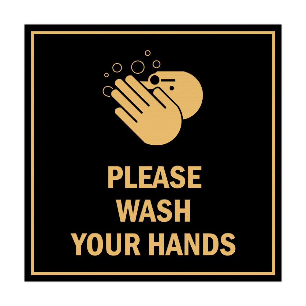 Signs ByLITA Square Please Wash Your Hands Sign (Black Gold) – Large 8×8″