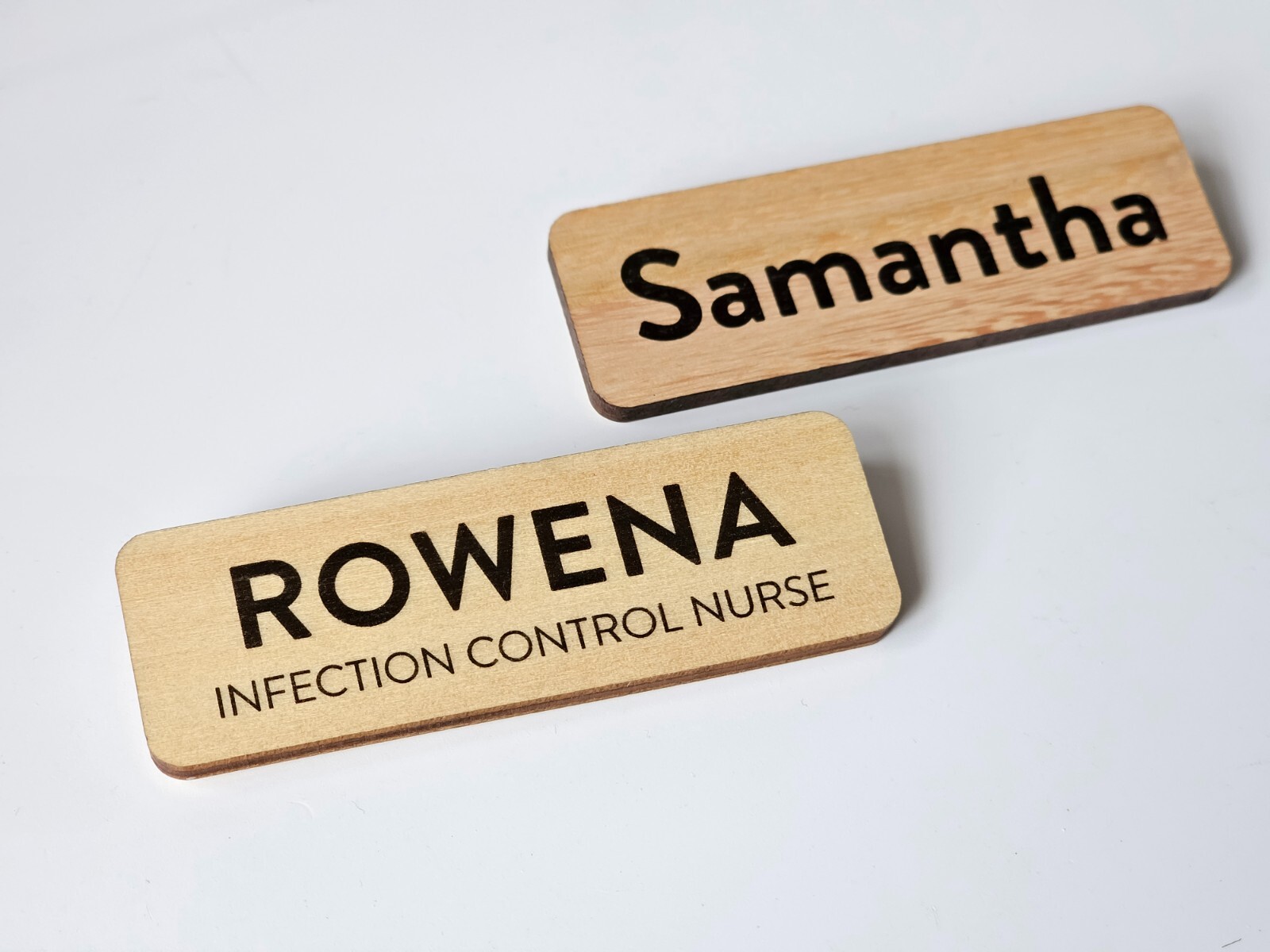 Custom Wooden Name Badge Tag Place Name Pin Fastener Magnet Staff ID