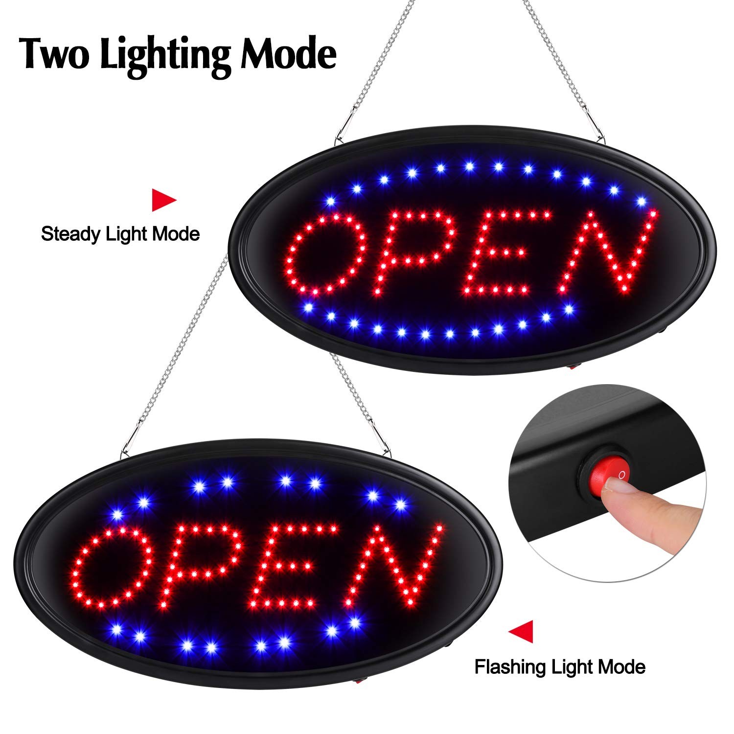 LED Open Sign, 19″x10″, with Remote, Timer & Flash/Steady Modes