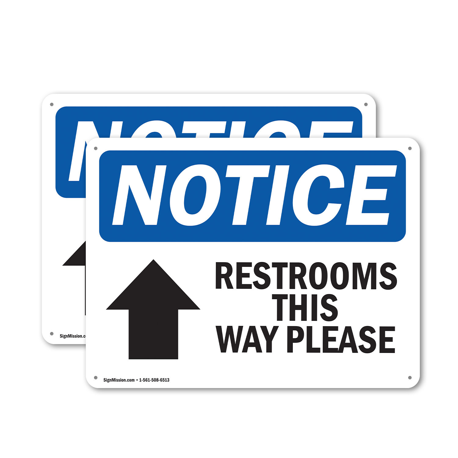 (2 Pack) Restrooms This Way Please [Up Arrow] OSHA Notice Sign Decal Metal