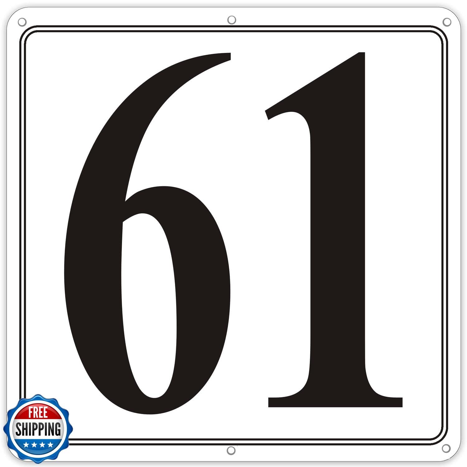 i-CowFun Premium Metal Number Signs 61 – Aluminum 12″ X 12″ Parking Spot Numb