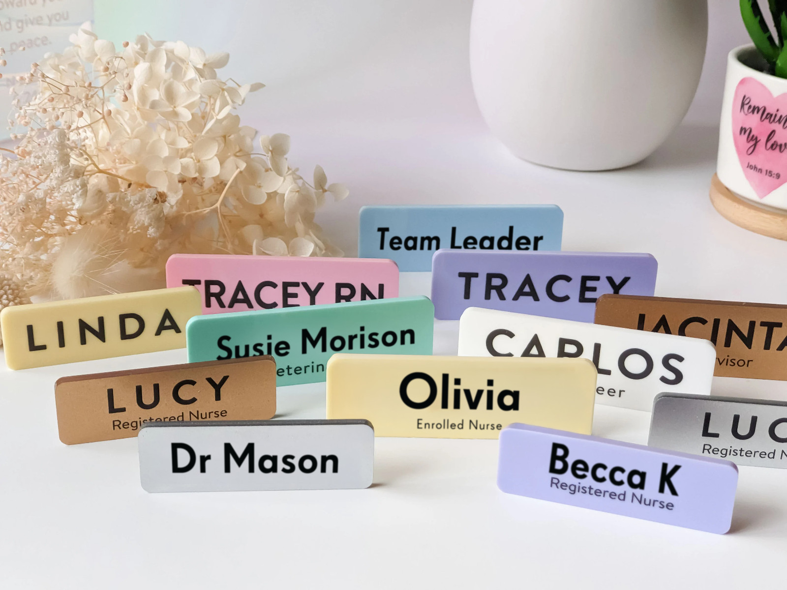 Custom Pastel Colour White Metallic Name Badge Tag Pin Fastener Magnet Staff ID