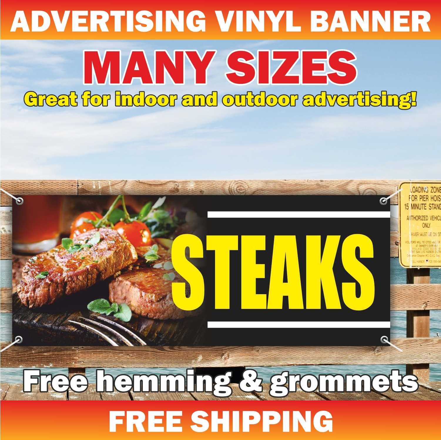 STEAKS Advertising Banner Vinyl Sign Meat Food Burger Restaurant