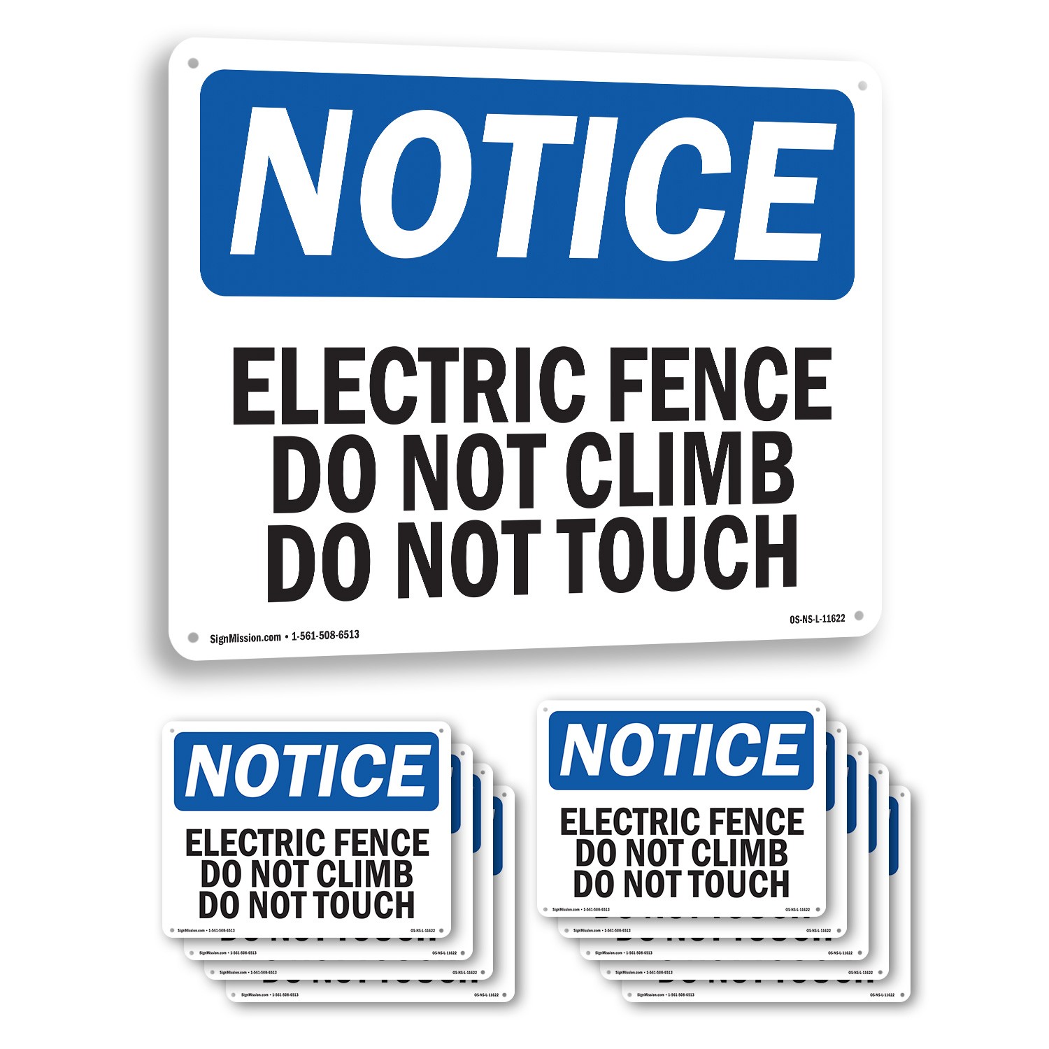 Electric Fence Do Not Climb Do Not Touch OSHA Notice Sign, Decal 5 or 10 Pack