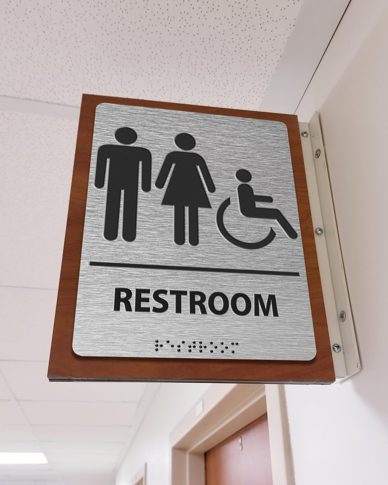 Modern ADA Compliant Restroom Sign Braille Bathroom Sign 6 Inch x 8 Inch Office