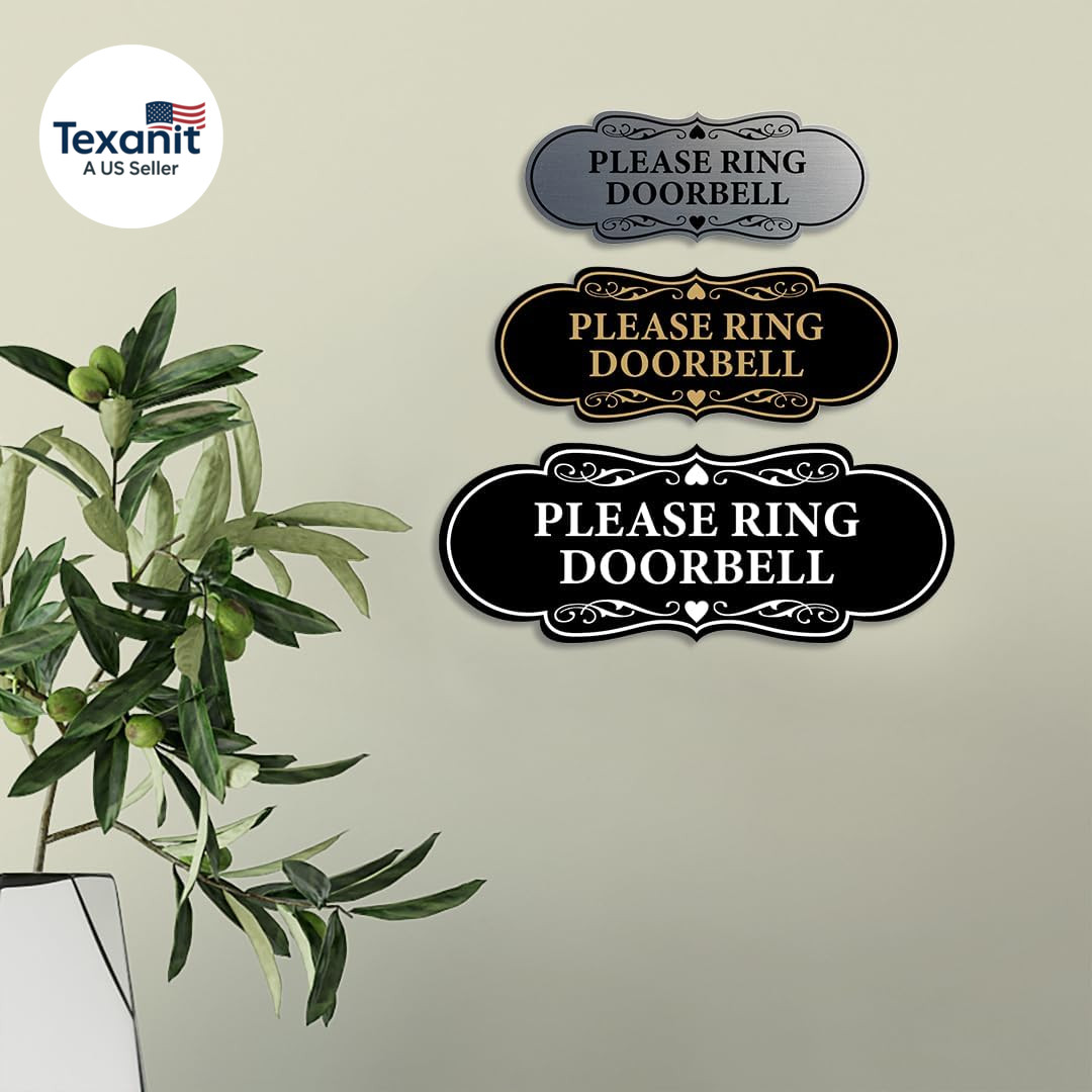 Designer Please Ring Doorbell Sign (Brushed Silver) – Large 1 Pack