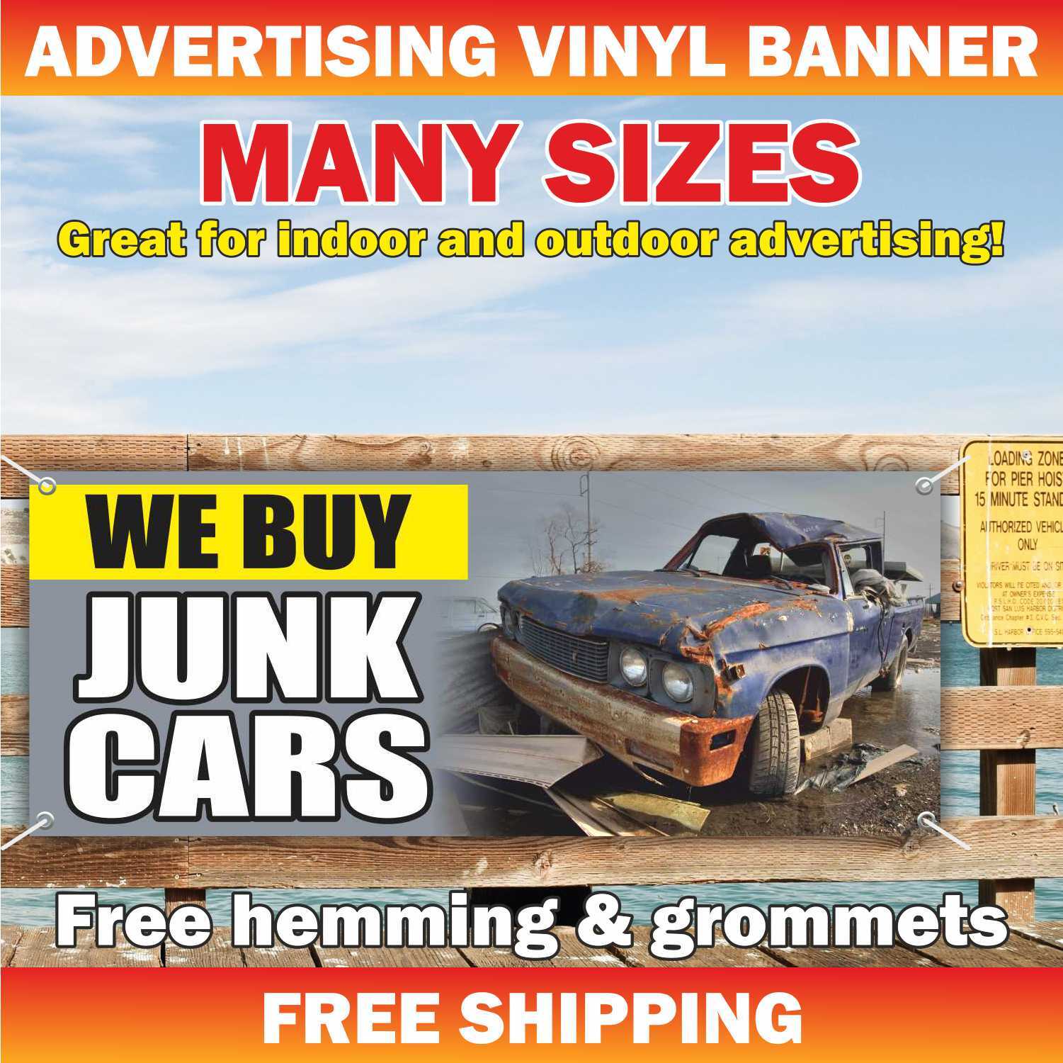 WE BUY JUNK CARS Advertising Banner Vinyl Mesh Sign auto truck garage service