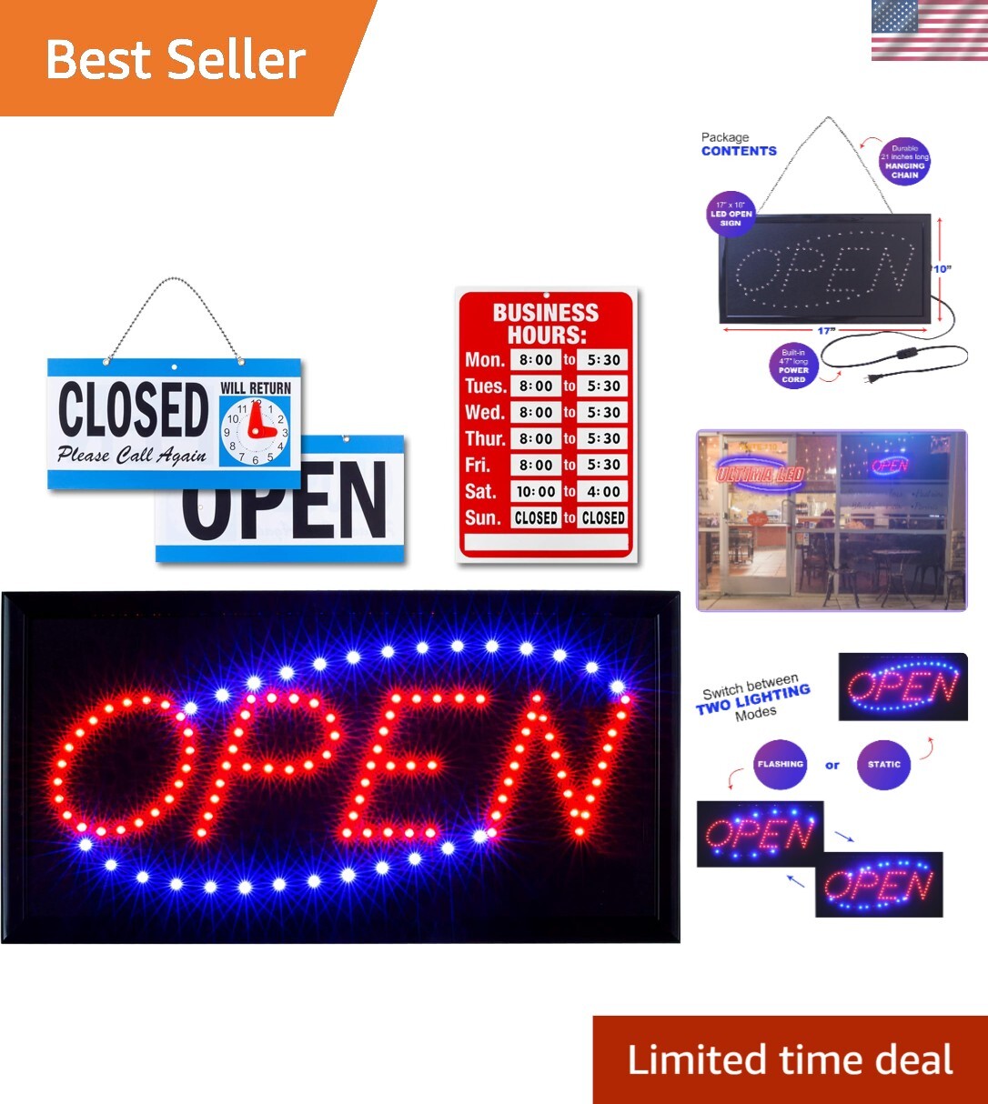 LED Neon Open Sign with Flashing Mode – Attractive Storefront Promotion