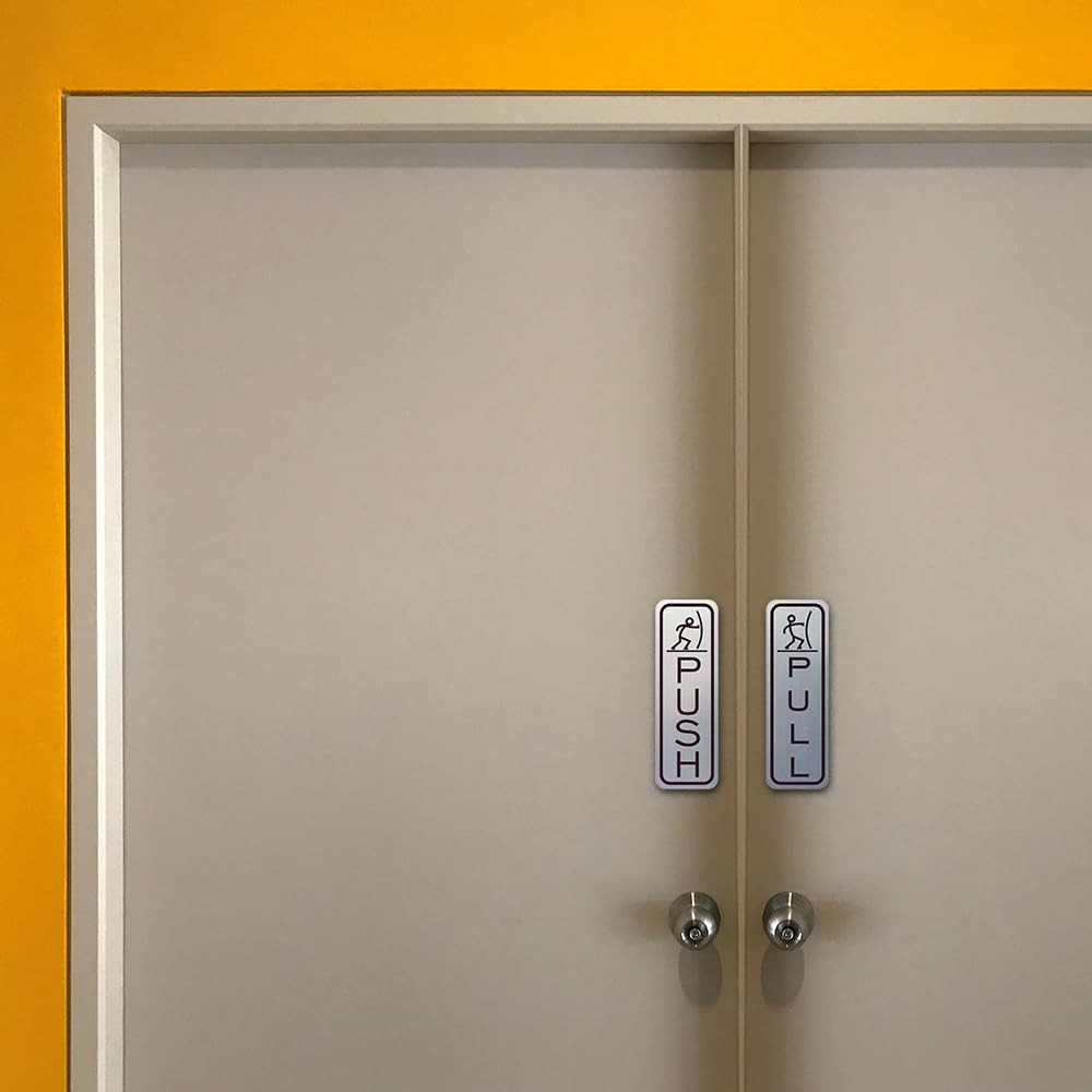 1 Pack Classic Fun Push Pull Door Signs Set Brushed Gold Medium