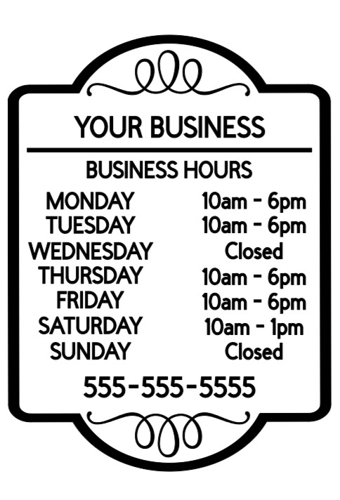 Custom Business Hours Sign Personalized Store Text Vinyl Decal Window Sticker
