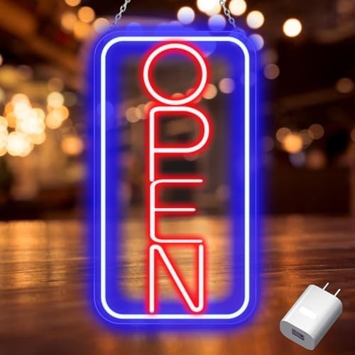 Bright LED Neon Open Sign – 16.5″x9″ Adjustable USB Powered Display for Storefro