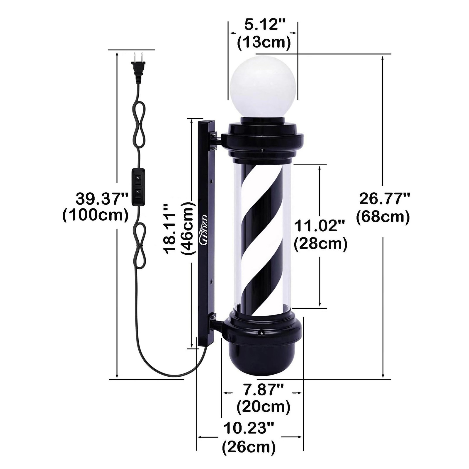 27” Black White Barber Pole Light