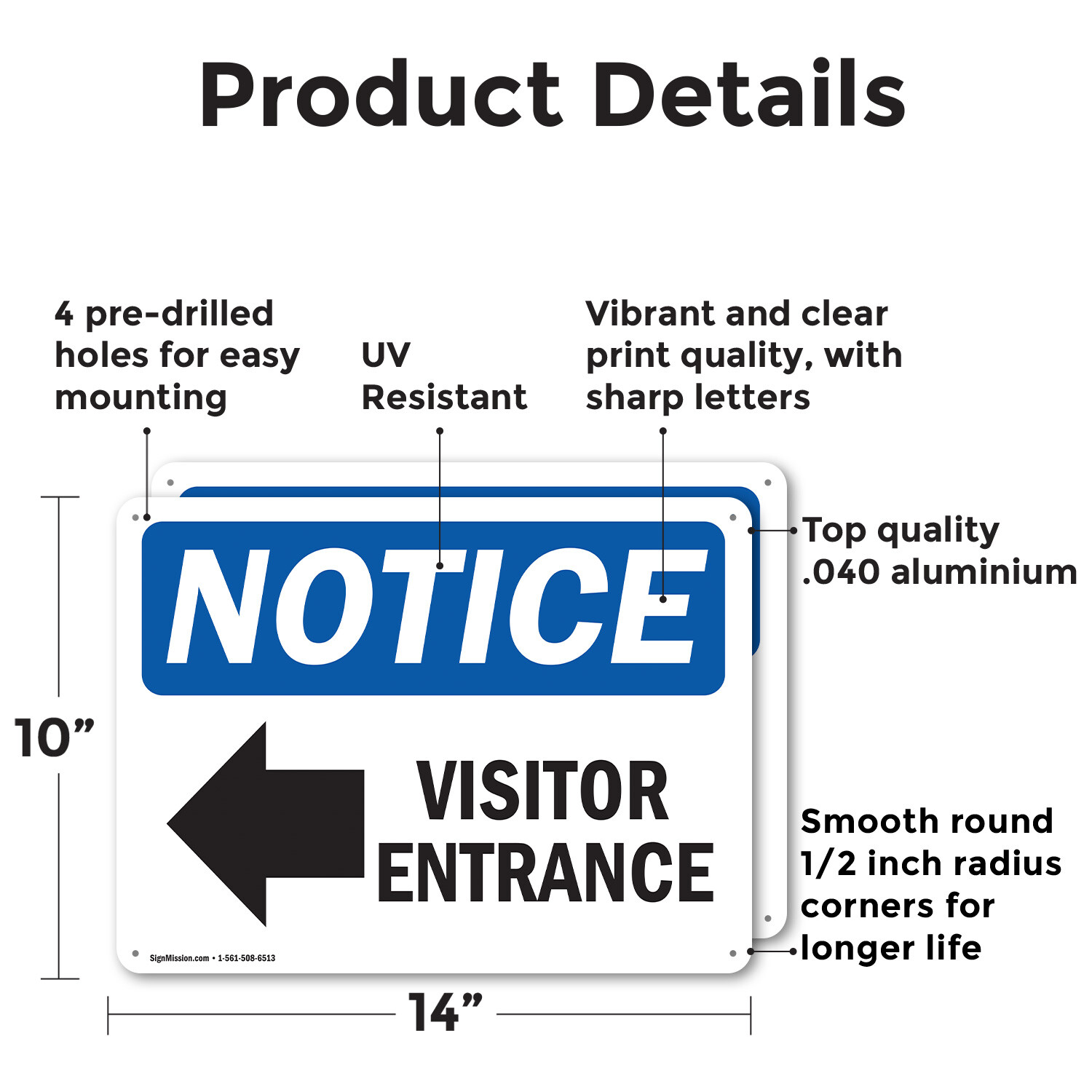 (2 Pack) Visitor Entrance [Left Arrow] OSHA Notice Sign Decal Metal Plastic