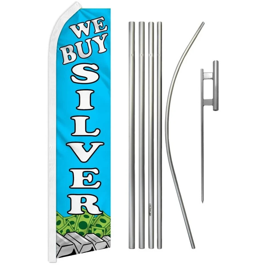 We Buy Silver Swooper Advertising Flag & Pole Kit
