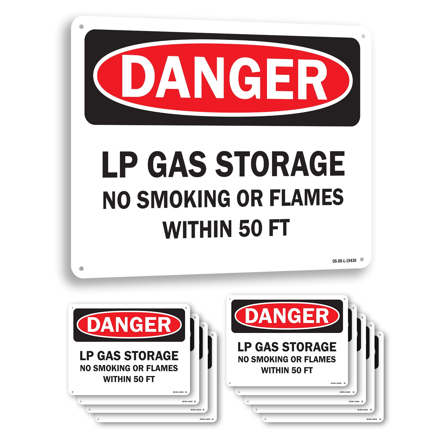 LP Gas Storage No Smoking or Flames with OSHA Danger Sign, Decal 5 or 10 Pack