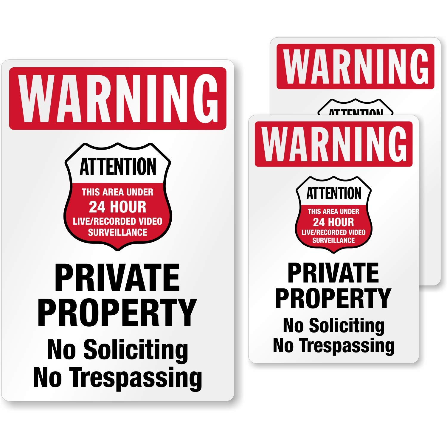 Private Property No Soliciting No Trespassing Stickers/Labels, Pack of 3, EG Ref