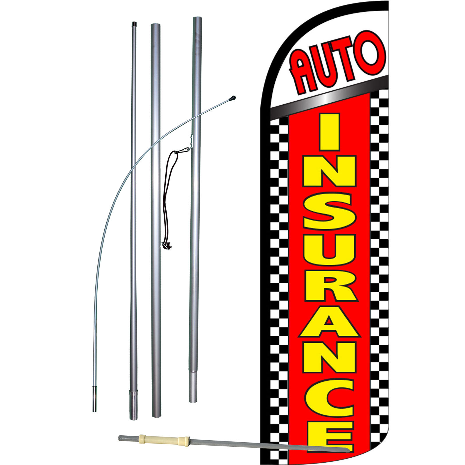 Auto Insurance Flag with Flag Pole and Spike