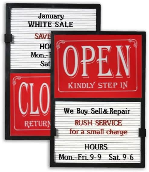 Glassmate Vertical Open/Closed Message Slider Board Sign | 14″W x 20″H