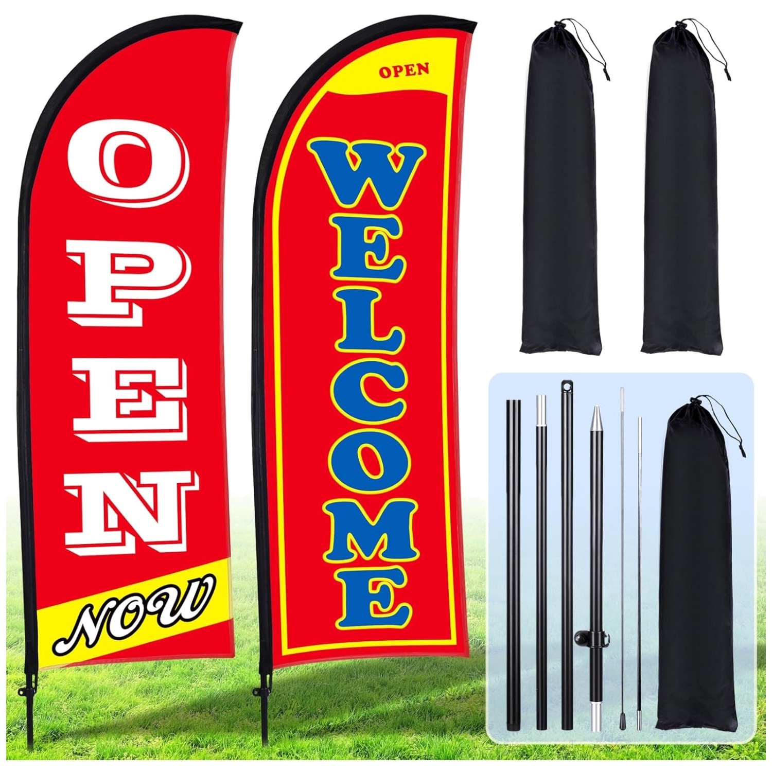 2 Sets of 7ft Open Flags with Kit – Boost Your Business Visibility Today