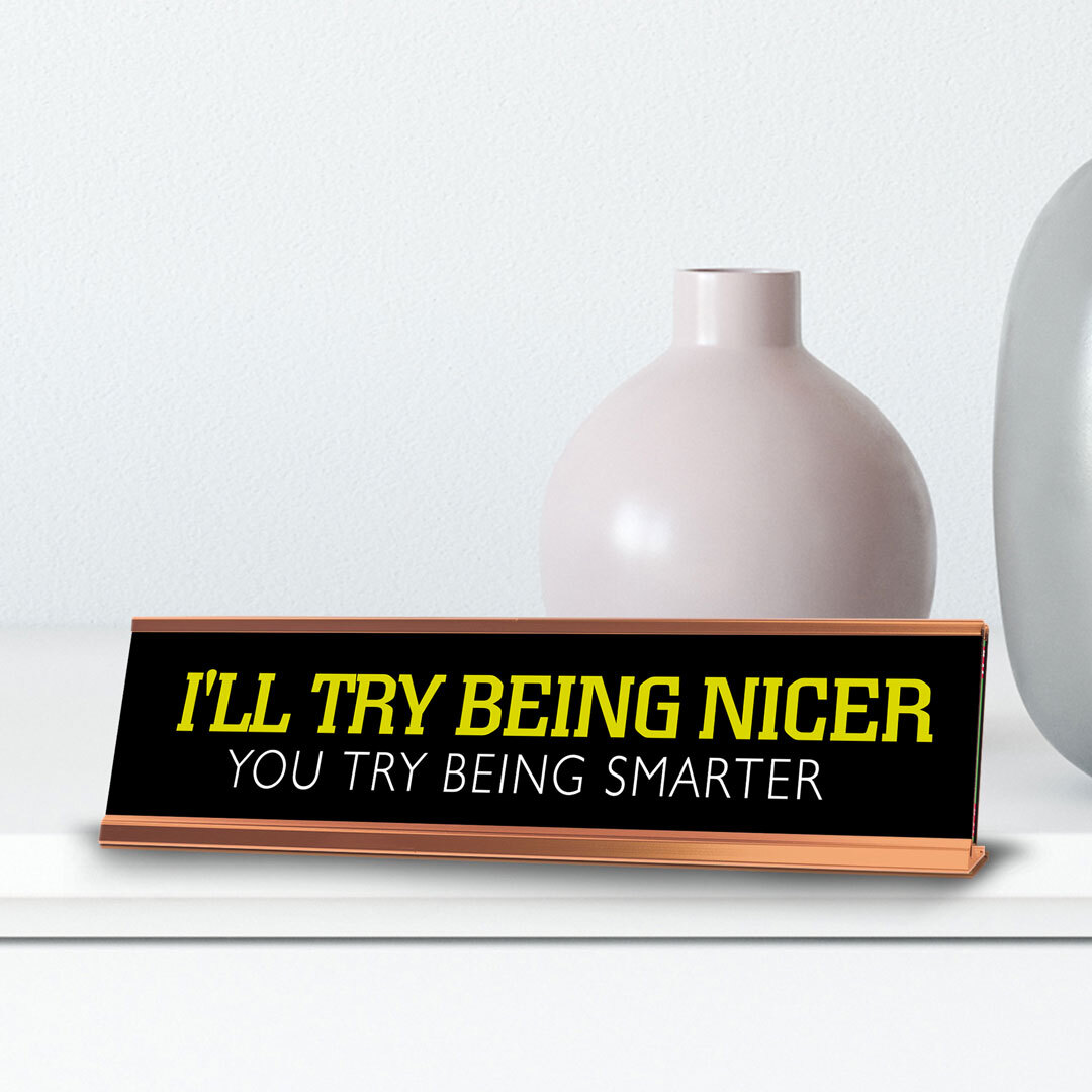 I’ll Try Being Nicer You Try Being Smarter Novelty Desk Sign (2×10″)