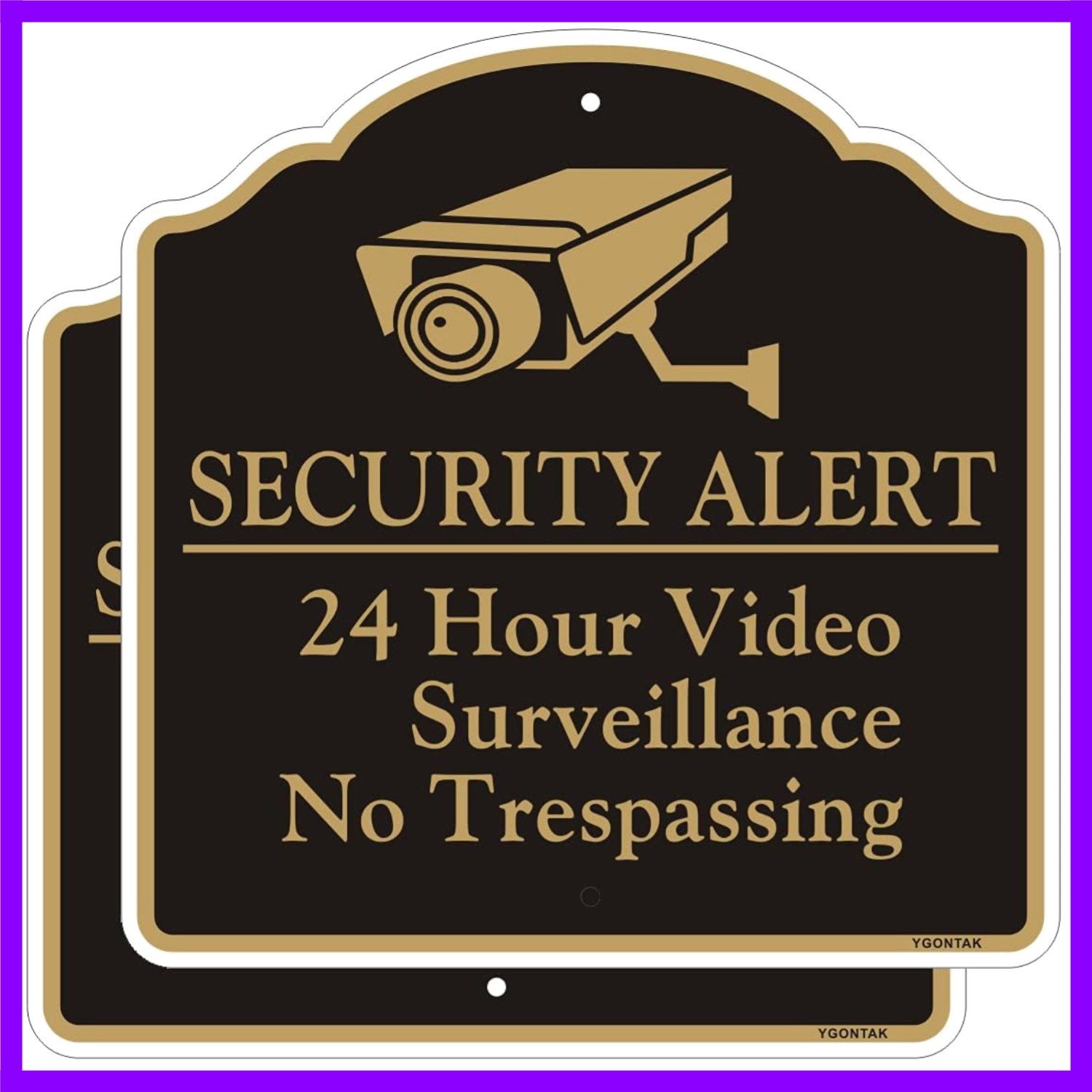 2Pack 24 Hour Video Surveillance Sign No Trespassing Waring Sign Security Ale…
