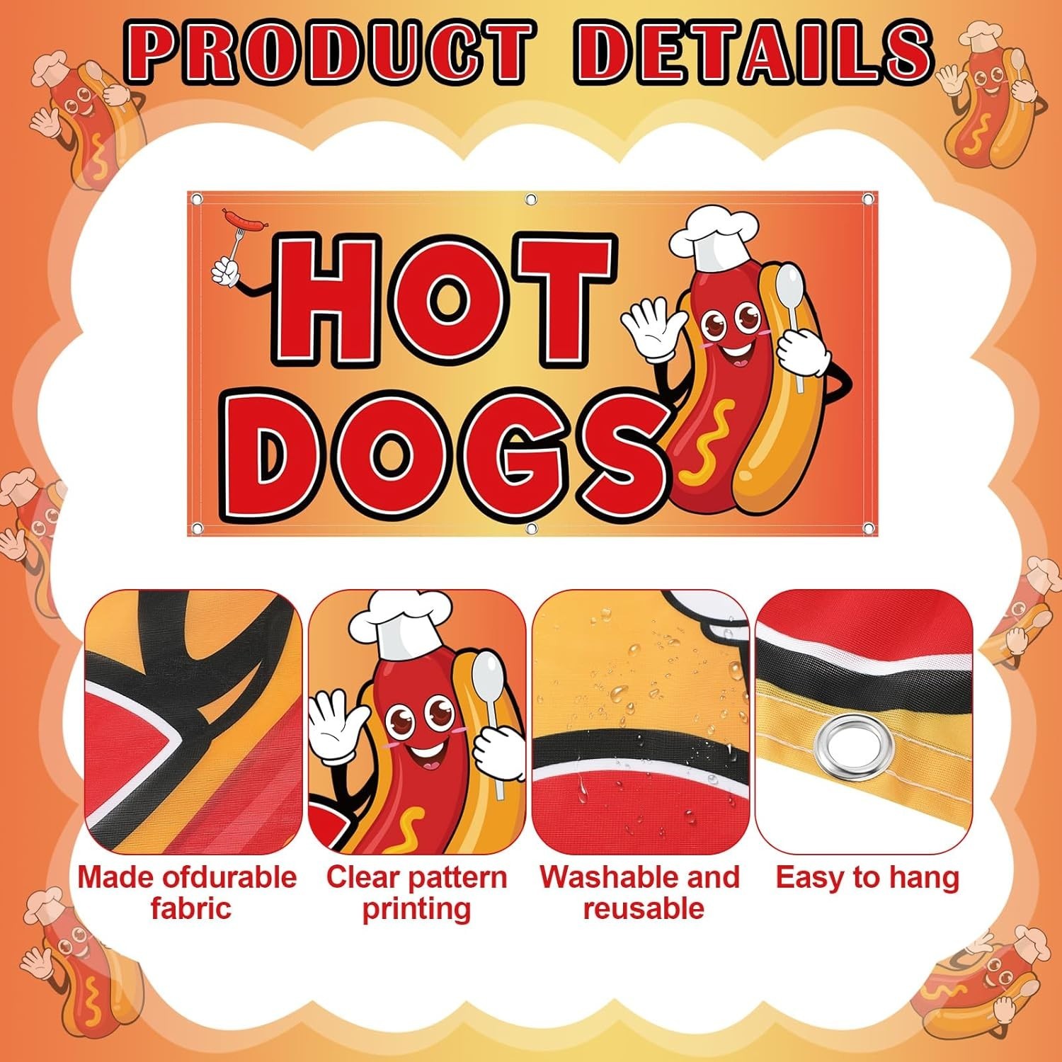 Bold 2×4 Feet Hot Dogs Banner – Durable Polyester Sign for Maximum Visibility